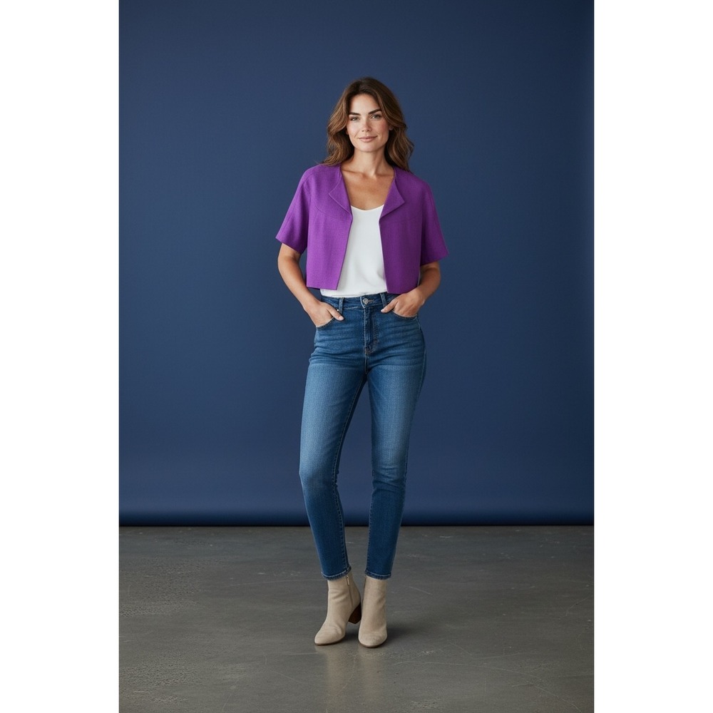 Kate Spade New York Purple Cropped Open Front Short Sleeve Blazer Jacket Size 2